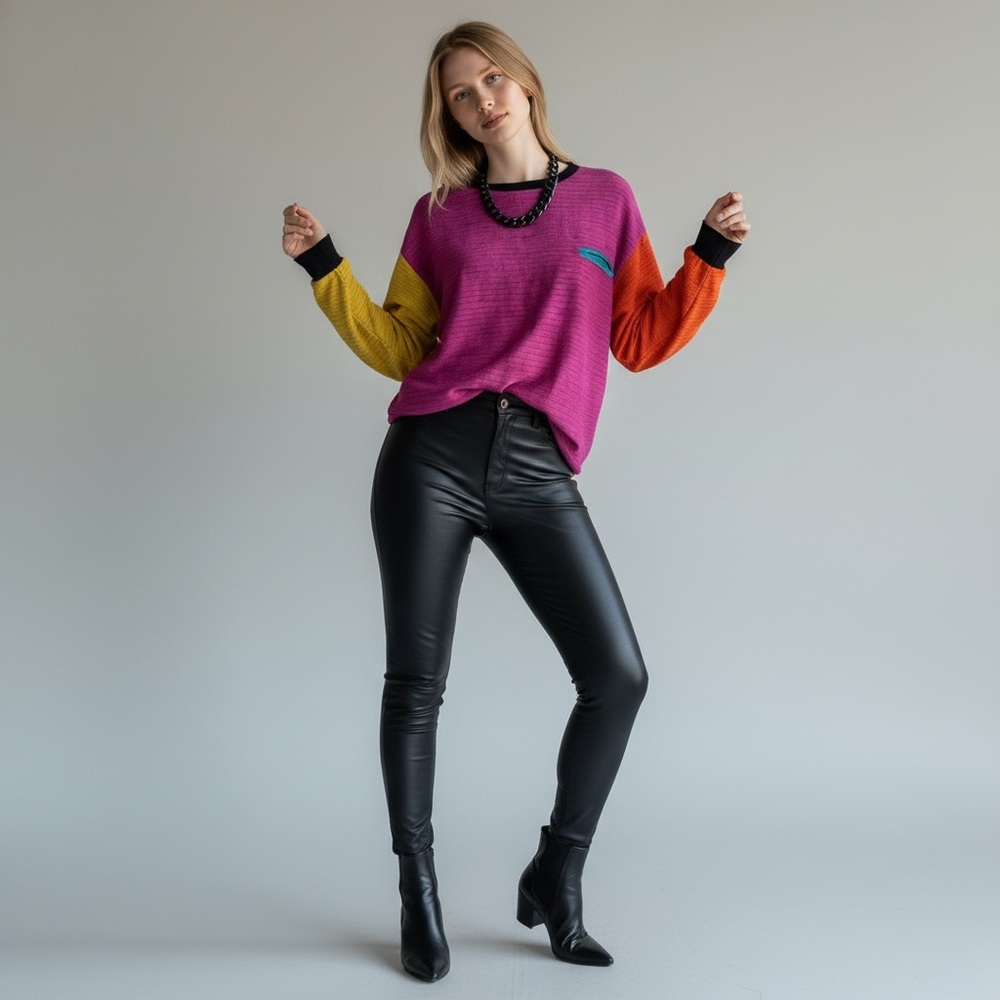 Karen Kane Colorblock Rayon Long Sleeve Top Women’s 8 - Picture 2 of 10